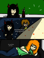 drawing comic black_hair color succubus red_hair lying_down unaware shrunken_woman shrunken_man freckles honmetgts
