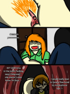 drawing pussy masturbation comic color pubic_hair red_hair sitting unaware shrunken_man freckles inside_pussy honmetgts