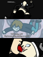 drawing pussy blushing comic black_hair color tongue blue_eyes licking saliva succubus oral_sex grey_hair implied_vore dream_sequence honmetgts