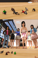 black_hair clothed skirt glasses jeans asian dress shrunken_men sandals looking_down women pants digital_render red_neptune