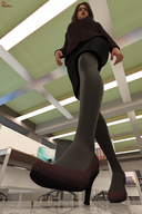 upskirt clothed skirt high_heels glasses brunette unaware shrunken_man business_suit imminent_crush digital_render red_neptune