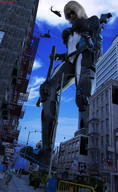 giantess mega blonde glasses tank train short_hair running looking_down raised_foot bystanders digital_render giantess_lover45 humvee