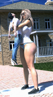 panties blonde long_hair shoes mini_giantess hugging standing houses top digital_render giantess_lover45 glassses