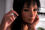 crush blood smiling asian shrunken_man cruel hand_crush between_fingers digital_render innocent-owl