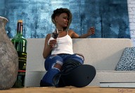 crush micro handheld blood short_hair sitting foot_crush shrunken_man wine choker necklace relaxing ripped_jeans digital_render innocent-owl