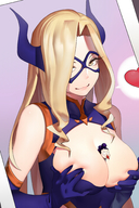 drawing giantess color anime breast_crush smiling nosebleed my_hero_academia between_breasts mt._lady mineta_minoru rh