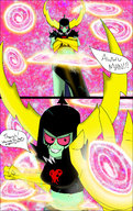 breasts drawing growth giantess white_hair alien comic color skirt goddess gloves freckles disney dialogue helmet green_skin cosmic_giantess bare_midriff lord_dominator wander_over_yonder iceoff2 multiverse omni