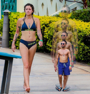 bikini gentle collage swimsuit barefoot shrinking sandals walking shrunken_man sunglasses tattoo