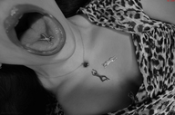 giantess collage vore monochrome giantess_katelyn shrunken_woman shrunken_man open_mouth necklace on_tongue on_chest giantess_lover45