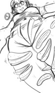 drawing growth panties monochrome low_angle short_hair freckles ripped_clothing button no_background tdart bulging_thighs