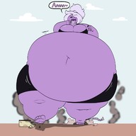 drawing giantess white_hair vore color long_hair destruction barefoot ponytail belly walking open_mouth ssbbw no_background steven_universe