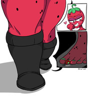 drawing blushing color in_shoe boots heart walking strawberry looking_down under_foot red_skin no_background cutaway drupe tdart ok_k.o.!_lets_be_heroes td