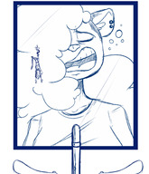 drawing furry sleeping monochrome long_hair unaware open_mouth trapped bathroom stuck mirror hanging_on wendy upside_down in_hair sleepy oc tdart td