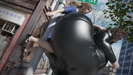 long_hair huge_breasts brunette mini_giantess pinned outdoors big_butt digital_render between_buttcheeks dinner-kun