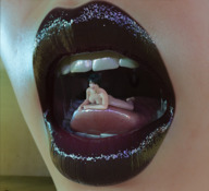 breasts nude vore tongue mouth teeth barefoot cleavage saliva brunette lips lying_down shrunken_woman open_mouth digital_render flagg3d afraid