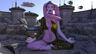 breasts giantess mega alien desert star_wars tentacles closed_eyes headband purple_skin meditating legs_crossed drcreep digital_render tatooine tie_fighters millennium_falcon bare_midriff Mega lekku twilek