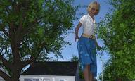 giantess blonde clothed short_hair walking looking_down houses outdoors runswithferrets digital_render
