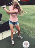 crush collage blonde long_hair blood shrunken_man shoe_crush outdoors golf_club violence swinging