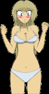 drawing blushing blonde long_hair underwear smiling unknown_artist looking_down no_background between_breasts