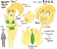 drawing large_breasts smiling ponytail mini_giantess open_mouth long_tongue big_butt thick_thighs slime_girl no_background