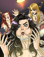 drawing vore blonde black_hair large_breasts long_hair red_hair wavy_hair nose_piercing vorefan