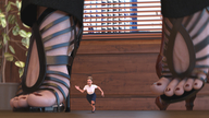 clothed high_heels sandals shrunken_woman open_mouth indoors running_away digital_render open_toe luthorlittle