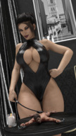 large_breasts cleavage angry spank shrunken_man looking_down indoors candle crop thick_thighs digital_render amgipi