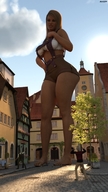 city blonde long_hair barefoot smiling shorts looking_down pinned looking_up outdoors skimpy_clothing digital_render amgipi