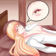 drawing giantess vore sleeping blonde girlfriend unaware shrunken_man night_gown opening_mouth saintxtail