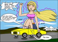 drawing growth giantess blushing blonde color large_breasts long_hair cleavage vehicles driving outdoors braid hanachronicler