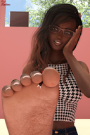 feet black_hair long_hair toes soles glasses sitting shrunken_man between_toes dark_skin toe_ring digital_render