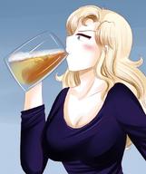 drawing giantess vore blonde long_hair blue_eyes dress drink shrunken_woman saintxtail beef