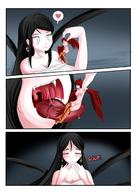 drawing giantess vore comic black_hair long_hair saliva demoness shrunken_woman panels saintxtail