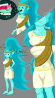drawing vore comic large_breasts long_hair barefoot blue_hair story open_mouth dialogue panels adventure_time throat_bulge canyon melancholicmash