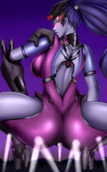 drawing giantess mega color butt high_heels ponytail squatting looking_down spotlights aliessa mkonstantinov overwatch widowmaker amelie_lacroix