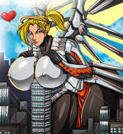 drawing nipples giantess city blonde color blue_eyes buildings huge_breasts mercy aliessa osmar-shotgun overwatch between_breasts angela_ziegler