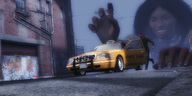 giantess city long_hair crawling dark dark_skin outdoors rings running_away fog taxi skin digital_render
