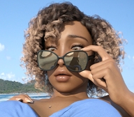 brunette short_hair looking_down sunglasses dark_skin between_breasts