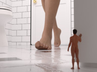 feet butt barefoot walking toilet unaware shrunken_man standing bathroom pedicure digital_render tile uschi3