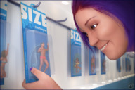 toy shrunken_people shrunken_woman shrunken_man looking_down captured store looking_at_tiny joe_tiny