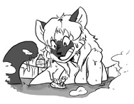 drawing furry anthro monochrome long_hair water smiling sitting inner_tube penny_(ethan64) emmacat64