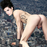 collage nude city black_hair long_hair cum giant male penis collar mohawk tattoo