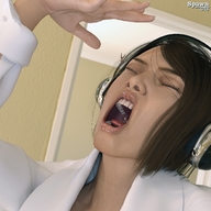 vore brunette medium_length_hair headphones shrunken_man open_mouth spawngts