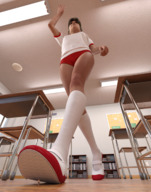 shoes socks walking unaware shrunken_man looking_up indoors digital_render uschi3