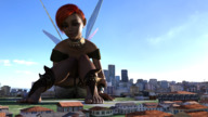 wings toes barefoot soles bed smiling sitting shrunken_man looking_down outdoors pointed_ears digital_render uschi3