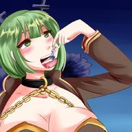 drawing giantess vore green_eyes green_hair shrunken_woman no_background saintxtail brandish