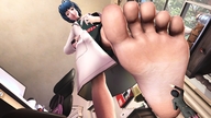 black_hair toes barefoot soles short_hair looking_down looking_up raised_foot hand_on_hips digital_render simsda