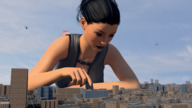 giantess city mega black_hair long_hair barefoot helicopter soles lying_down outdoors digital_render thomas-crumb