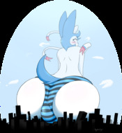 drawing pokemon furry blushing anthro butt giant male butt_crush sitting bulge looking_back shiny sylveon