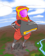 breasts drawing giantess city mega alien color destruction clothed huge_breasts airplane looking_down jets mask river hands_on_hips hood mass_effect talizorah thaddeusmcboosh quarian